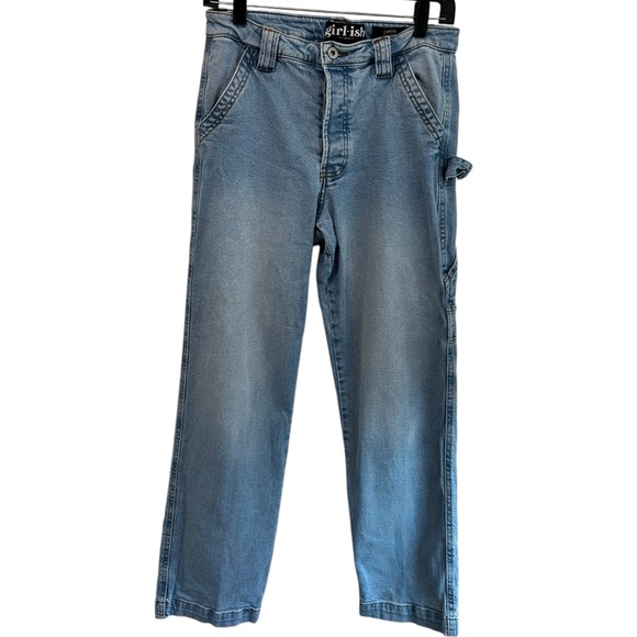 Girlish Carpenter Jeans Light Wash Denim Utility Pockets, size 7/28‎ - Picture 2 of 6